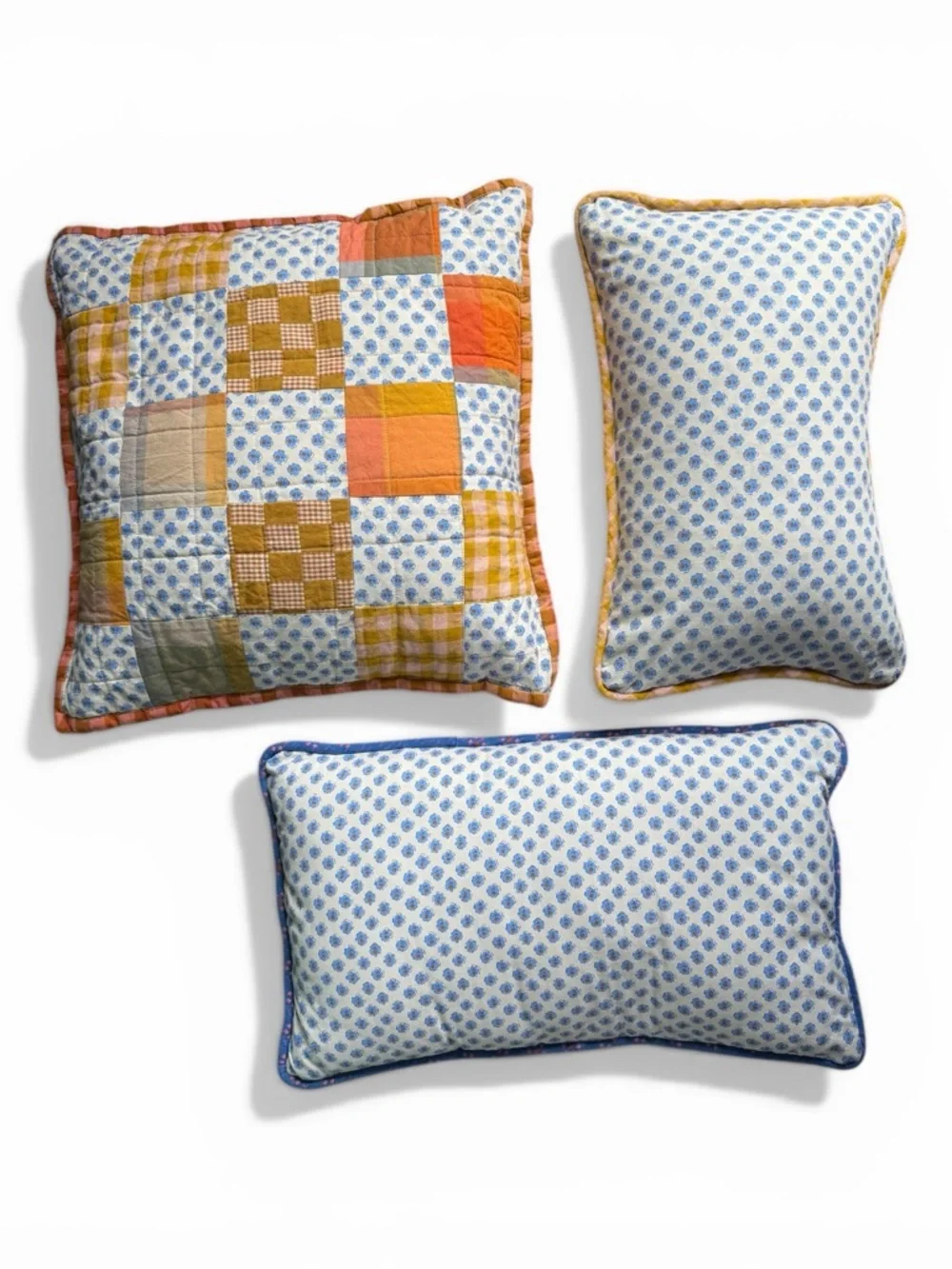 Emmie by Mary Martha Handmade Floral Patchwork Pillow Set Cottagecore Gingham